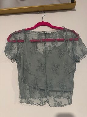 Sheer Lace Crop Top in Sage Green